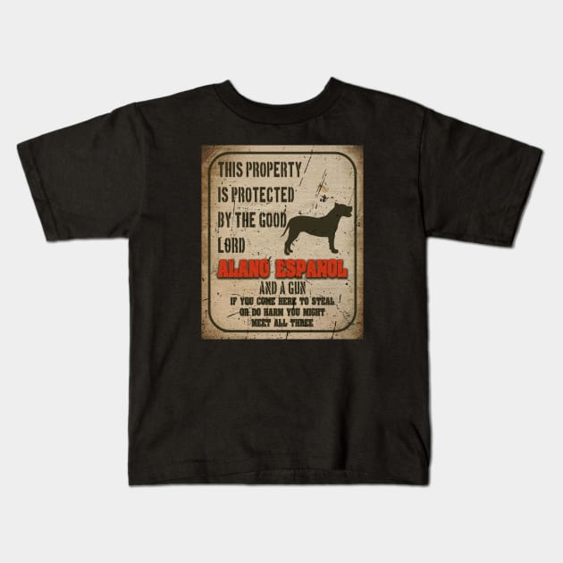 Alano Espanol Silhouette Vintage Humorous Guard Dog Warning Sign Kids T-Shirt by Sniffist Gang